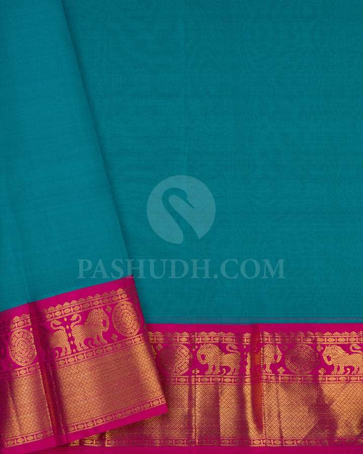 Anandha Blue And Rani Pink Organza Kanjivaram Silk Saree-SP138