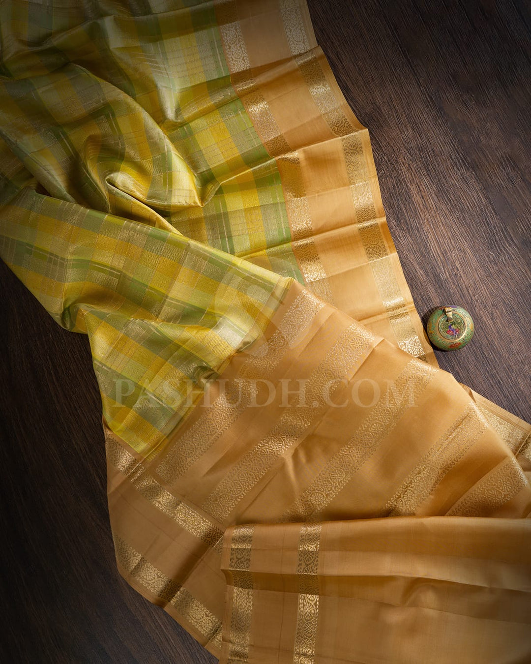 Yellow, Green And Beige Kanjivaram Silk Saree-DJ382(A)