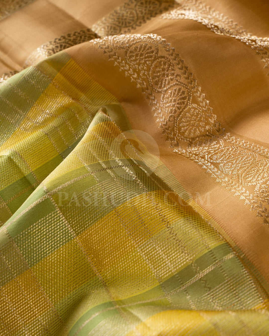 Yellow, Green And Beige Kanjivaram Silk Saree-DJ382(A)