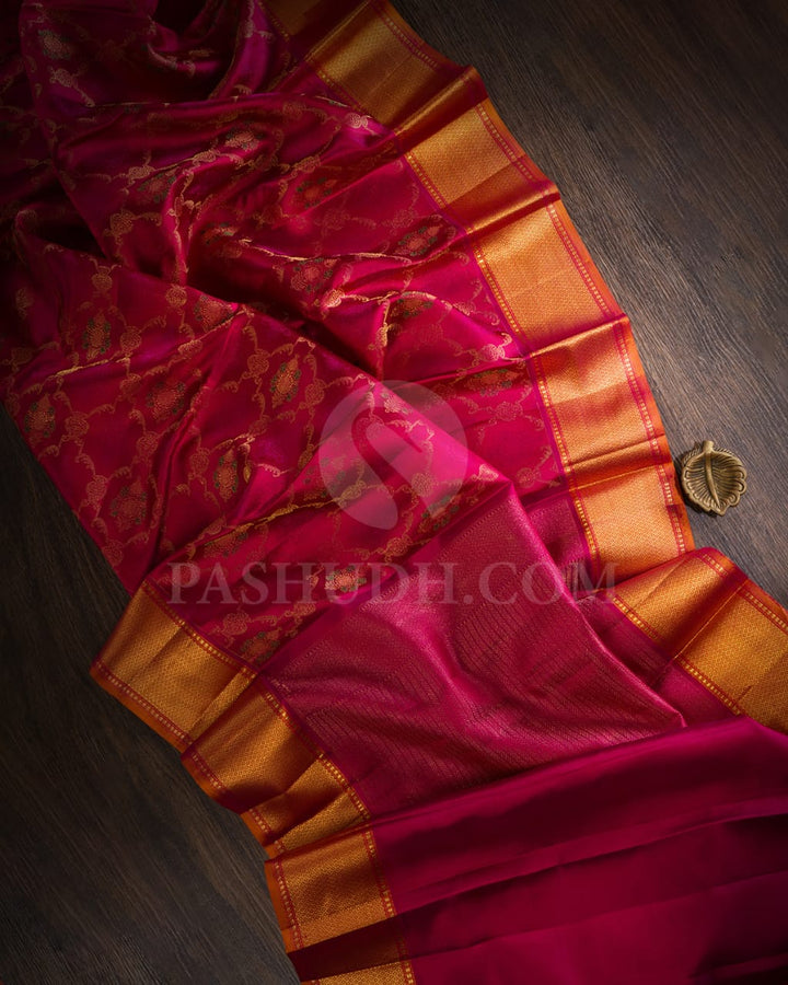 Raspberry Pink And Orange Kanjivaram Silk Saree-DJ372(B)