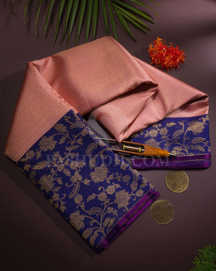 Peachy Pink And Royal Blue Kanjivaram Silk Saree-S1070(K)