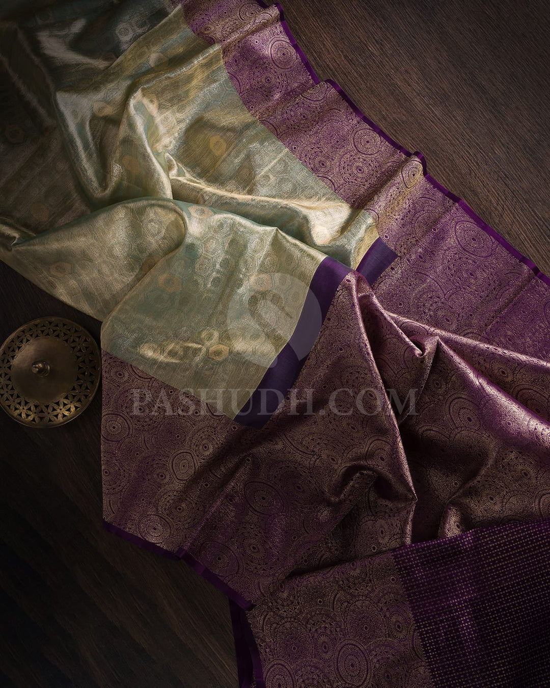 Powder Blue & Purple Organza Shimmer Kanjivaram Silk Saree - S1373(C)