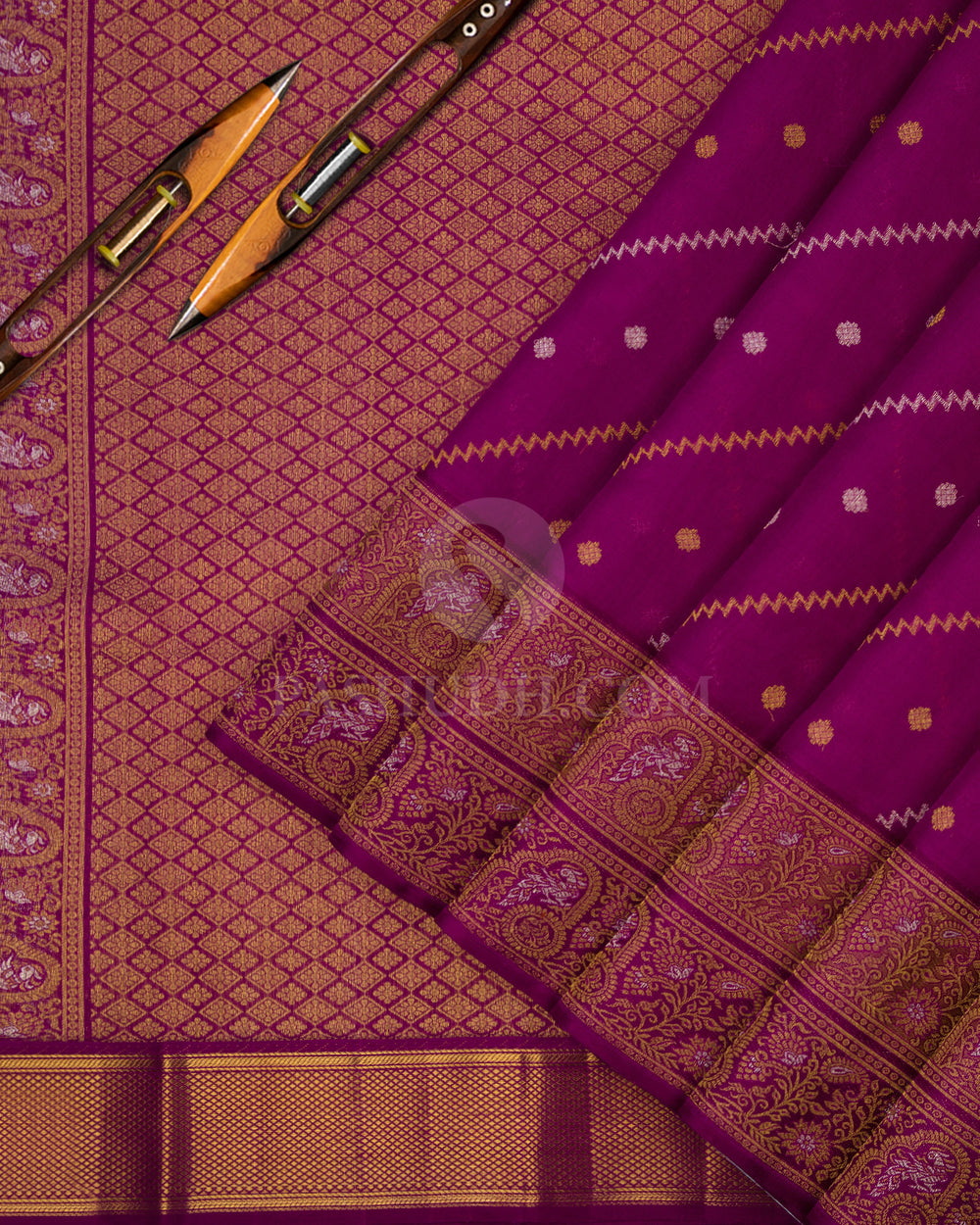 Violet Pure Zari Kanjivaram Silk Saree - P106 - View 2