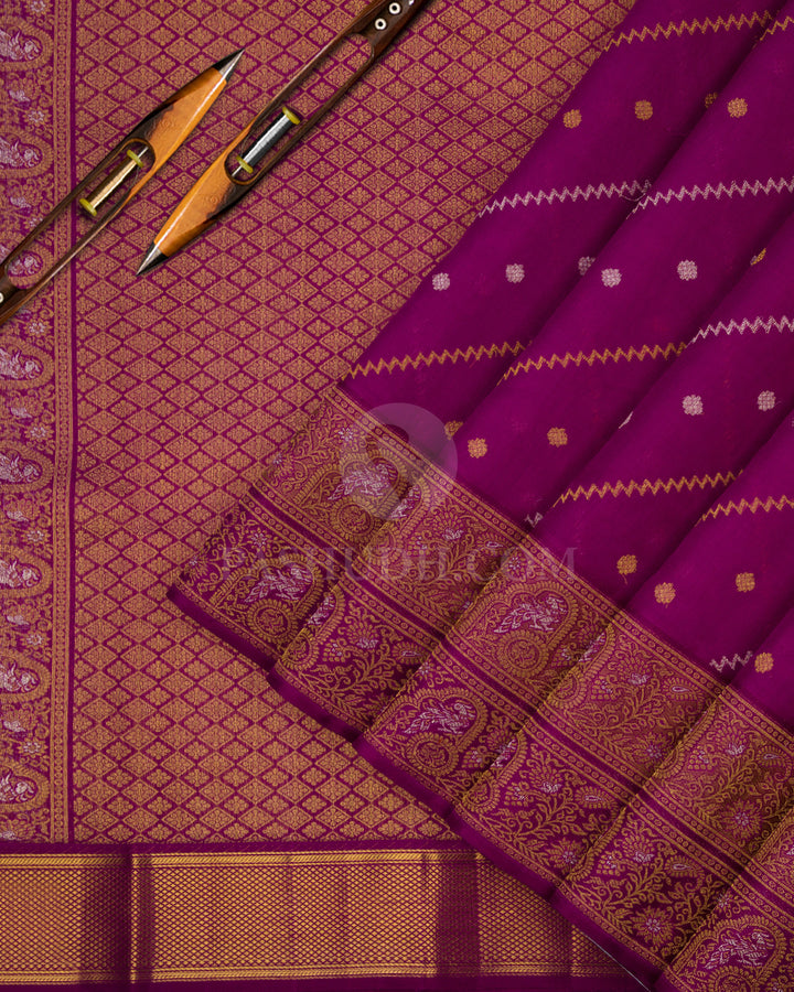Violet Pure Zari Kanjivaram Silk Saree - P106 - View 2