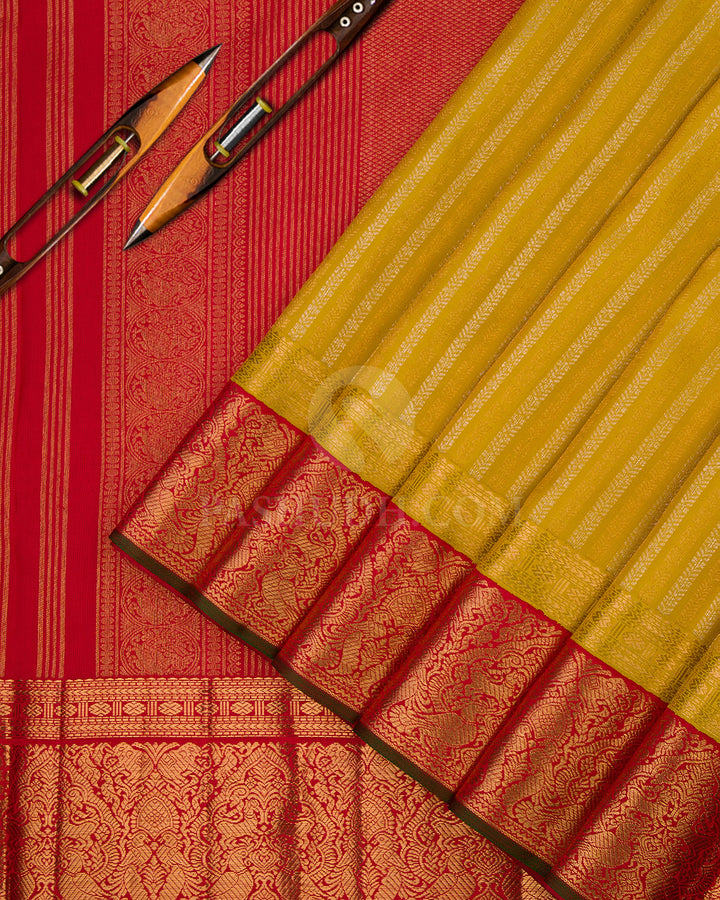 Yellow and Red Pure Zari Kanjivaram Silk Saree - S653 - View 2