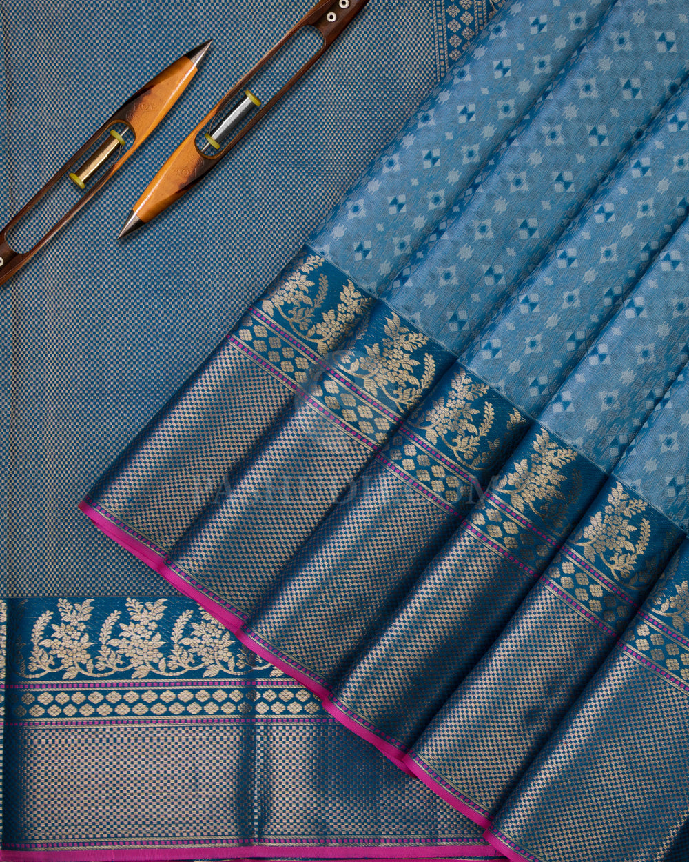 Cobalt Blue Kanjivaram Silk Saree - DT179 View 2