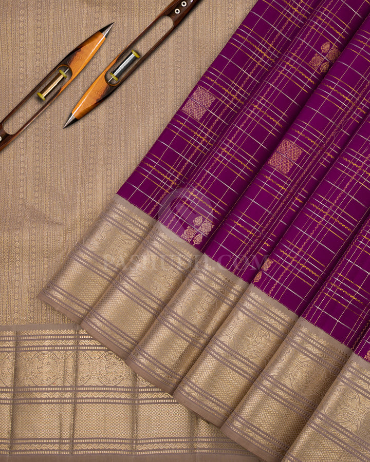 Purple and Grey Kanjivaram Silk Saree - S583- View 3