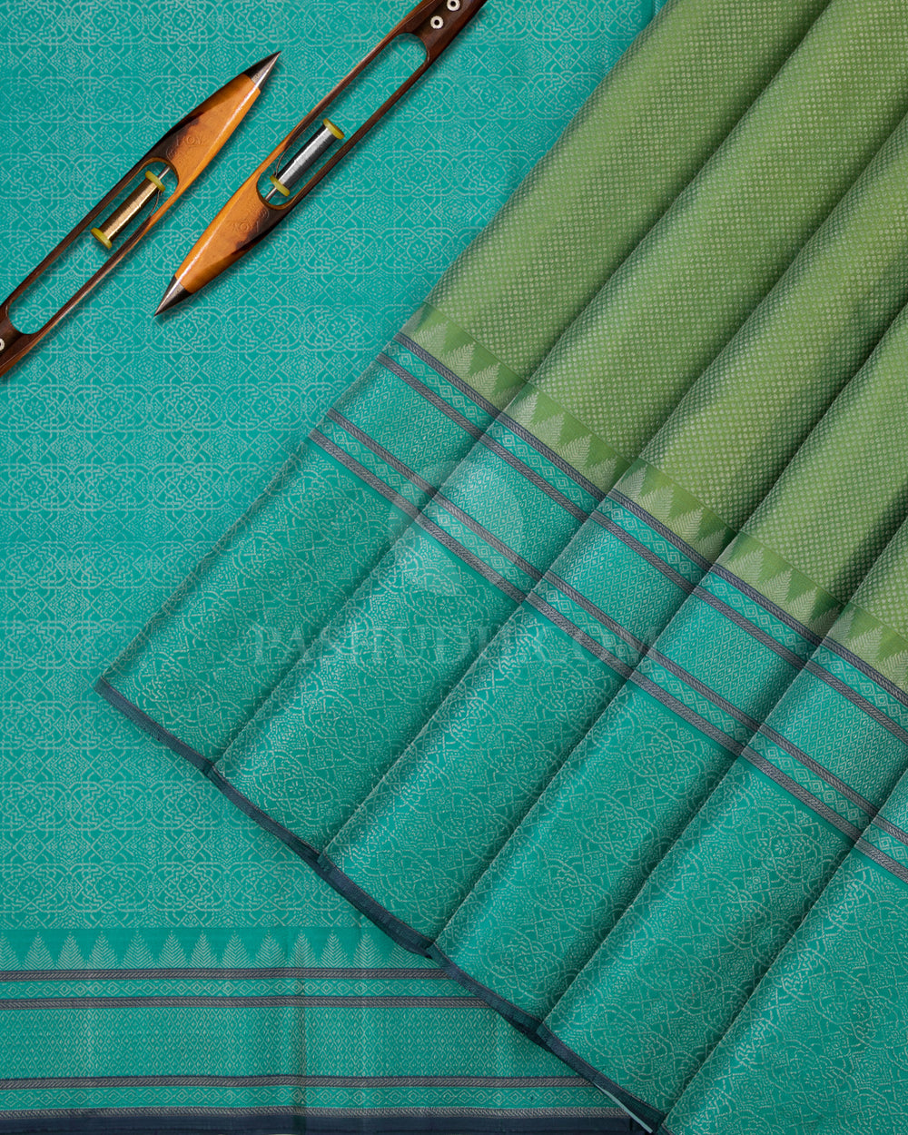 Pista and Sky Blue Kanjivaram Silk Saree - DJ155 View 2