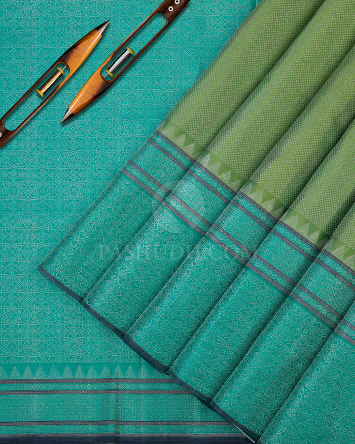 Pista and Sky Blue Kanjivaram Silk Saree - DJ155 View 2