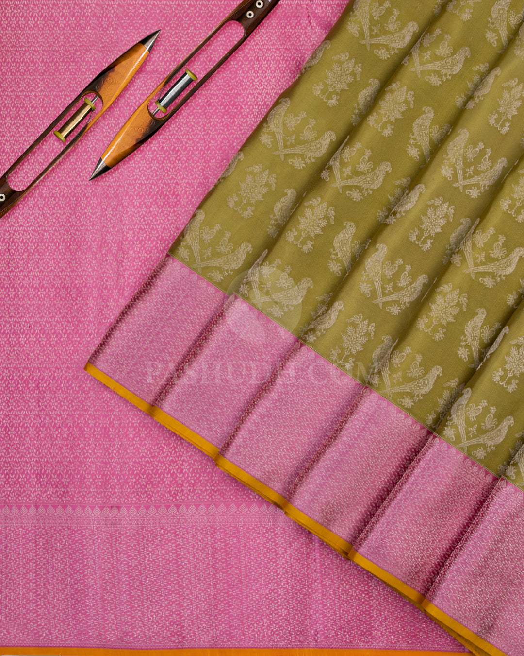 Pear Green and Pink Kanjivaram Silk Saree - DT182 V2