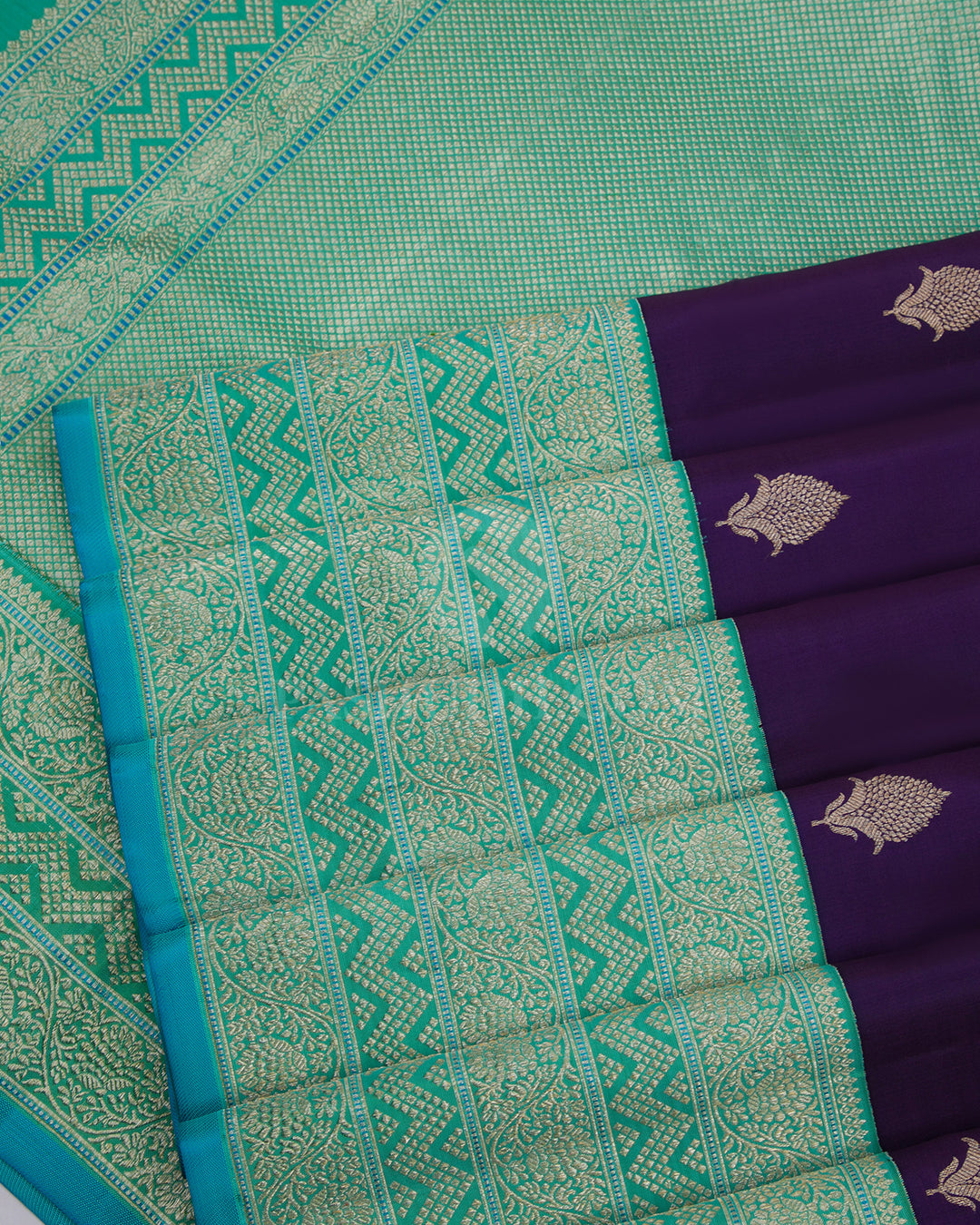 Purple and Sky Blue Pure Zari Kanjivaram Silk Saree - S727 - View 5