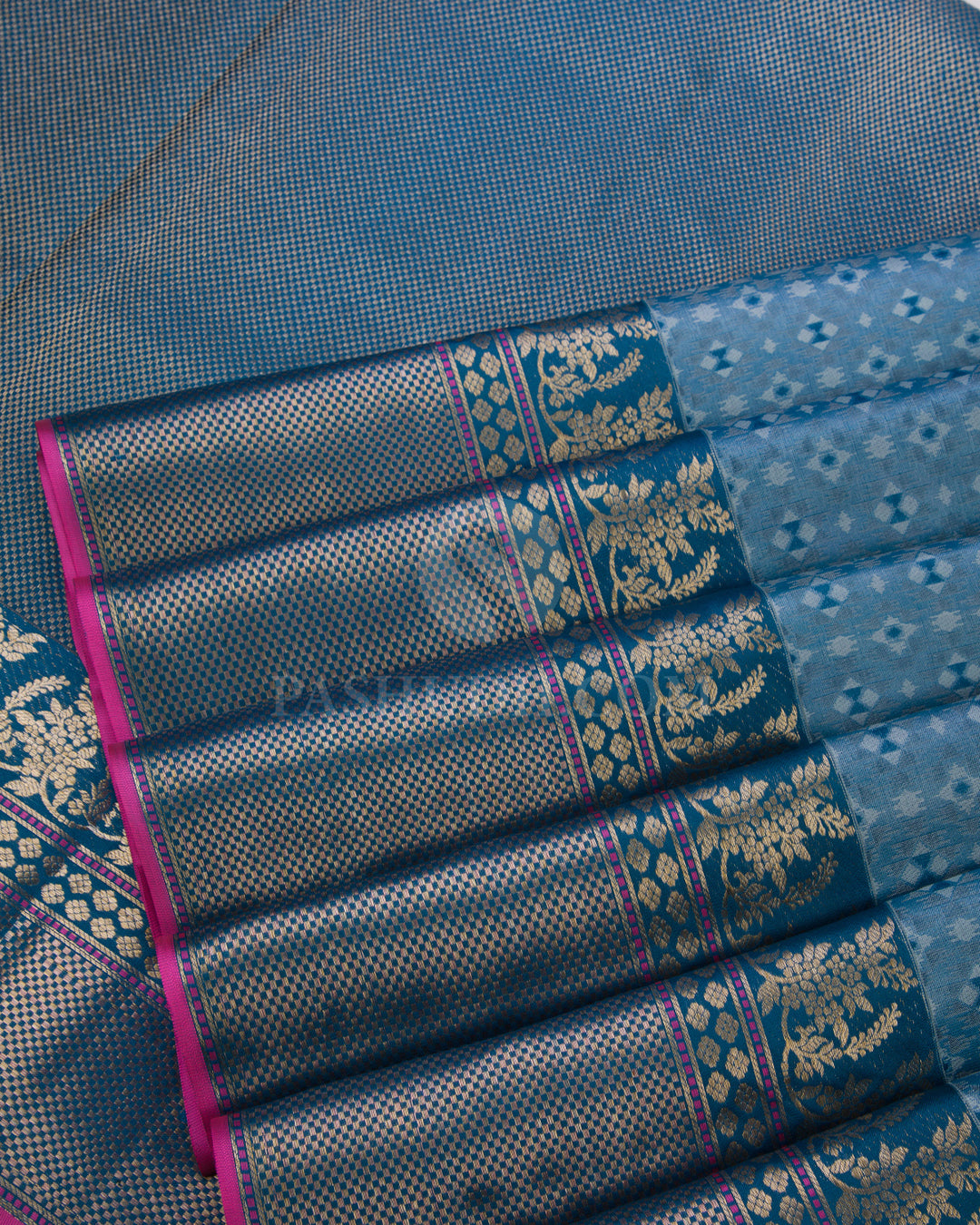 Cobalt Blue Kanjivaram Silk Saree - DT179 View 4
