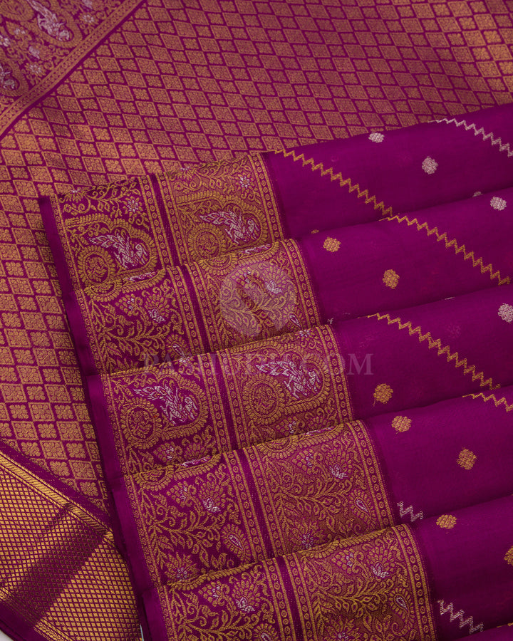 Violet Pure Zari Kanjivaram Silk Saree - P106 - View 5