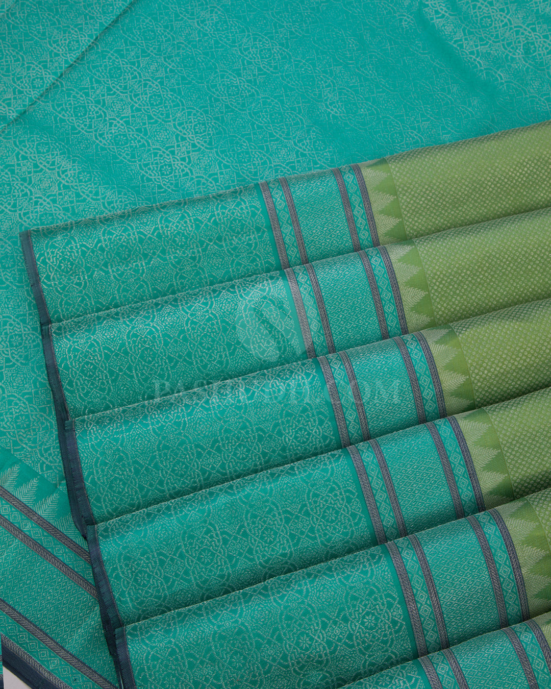 Pista and Sky Blue Kanjivaram Silk Saree - DJ155 View 4