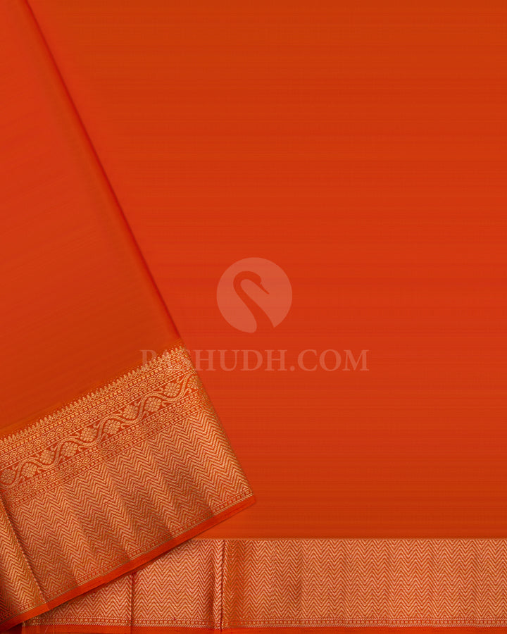 Yellow and Sunset Red Pure Zari Kanjivaram Silk Saree - S663 - View 4
