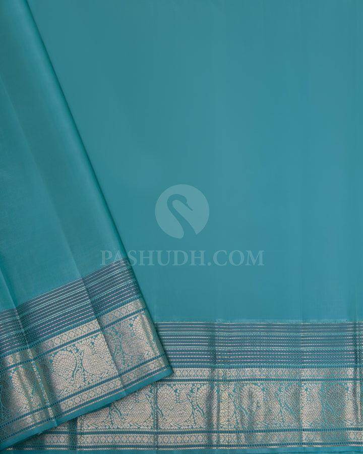 Yellow and Sky Blue Pure Zari Kanjivaram Silk Saree - S639 - View 4