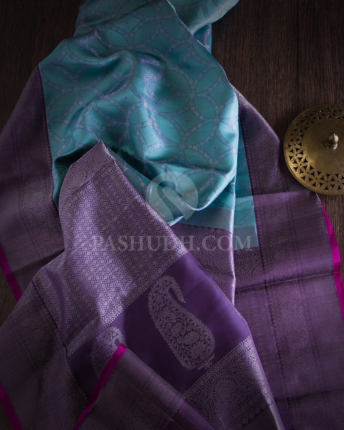 Stunning Mauve Kanjivaram Jacquard Saree with Printed Design, Hand Embroidery & Satin Silk Blouse - Buy main image 1