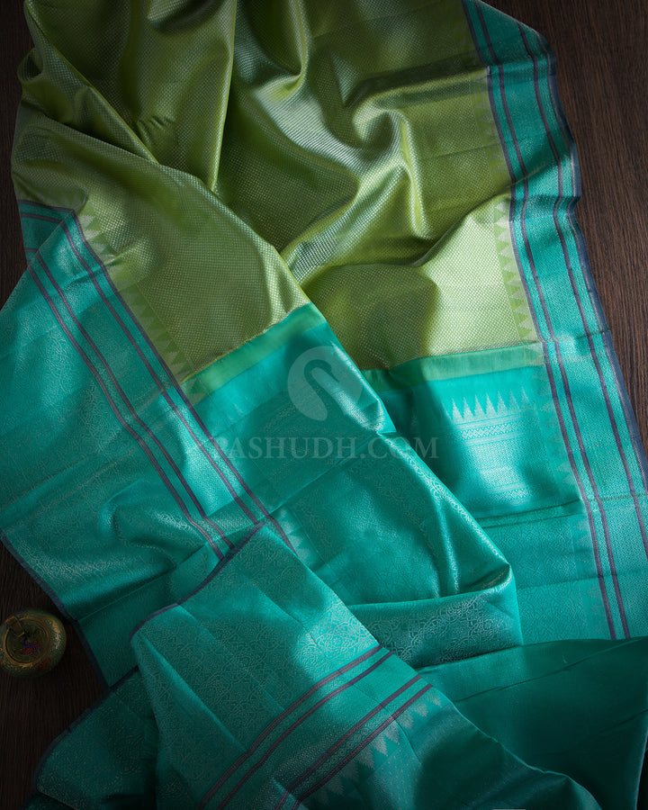 Pista and Sky Blue Kanjivaram Silk Saree - DJ155 view 1