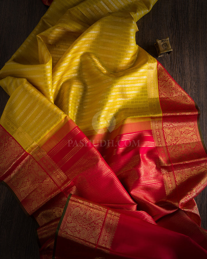 Yellow and Red Pure Zari Kanjivaram Silk Saree - S653 - View 3