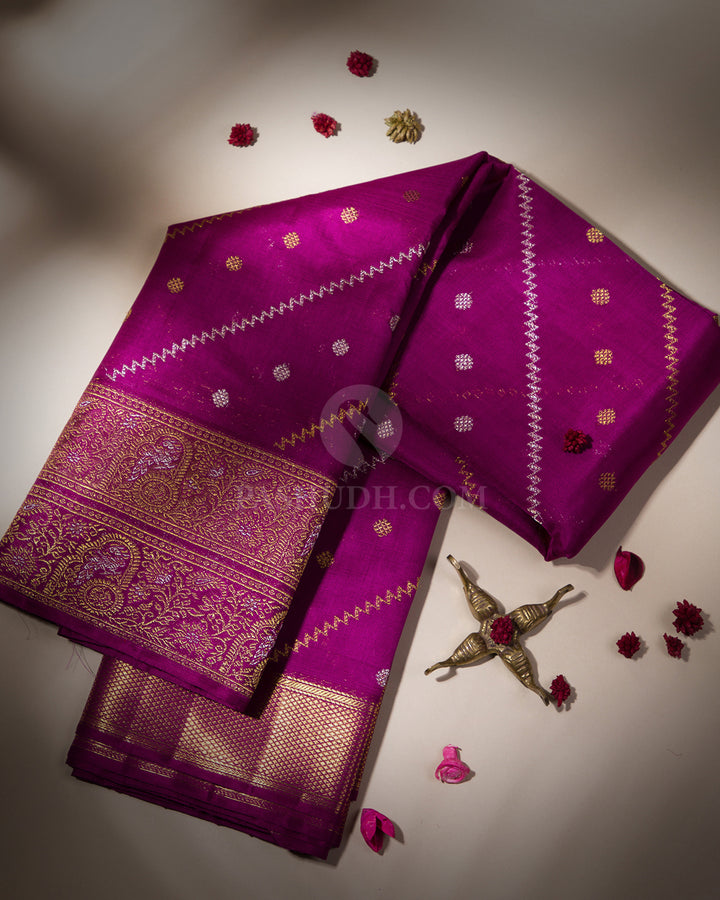 Violet Pure Zari Kanjivaram Silk Saree - P106 - View 1