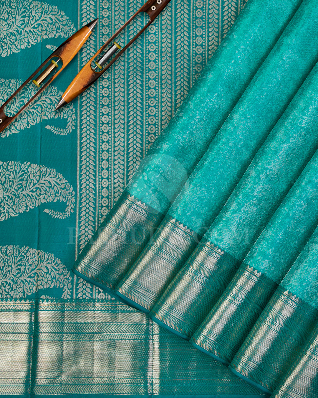 Sky Blue and Pine Green Kanjivaram Silk Saree - D547(A) - View 1