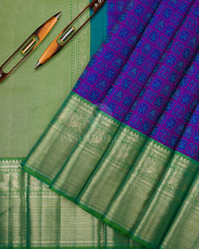 Indigo & Green Kanjivaram Silk Saree - D445 - View 2