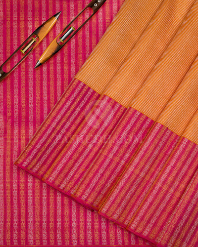 Orange & Watermelon Pink Kanjivaram Silk Saree - S990 - View 2