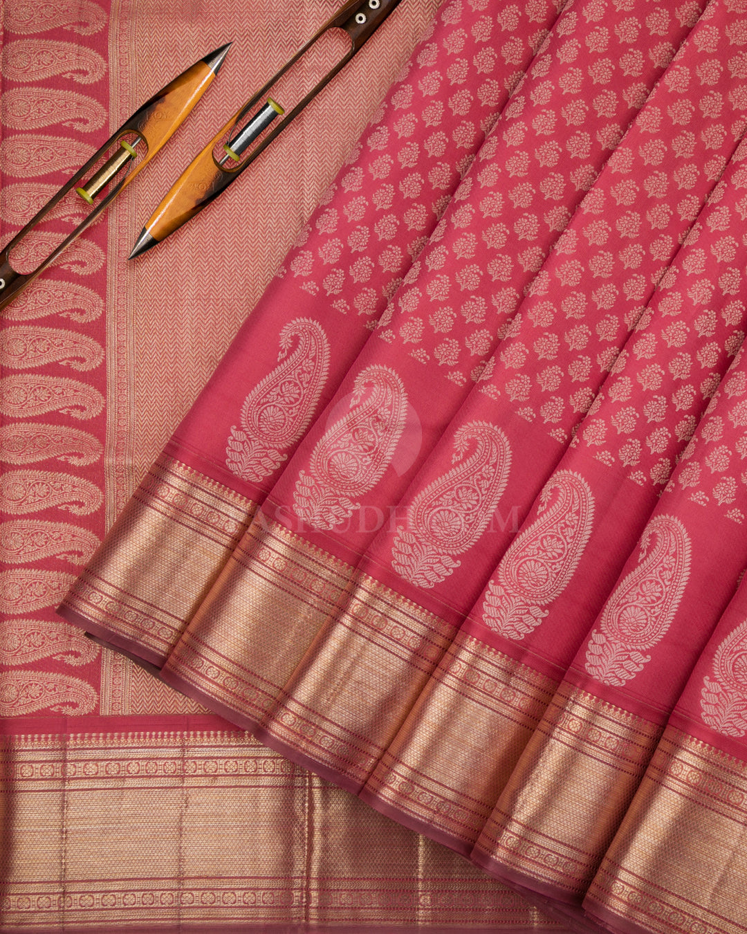 Flamingo Pink Kanjivaram Silk Saree - DJ206 - View 2