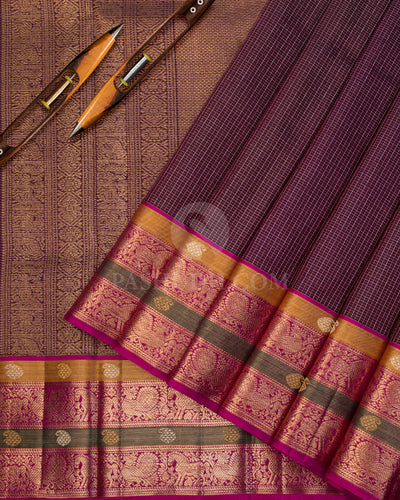 Purple & Rani Pink Kanjivaram Silk Saree - S1056(A) - View 2