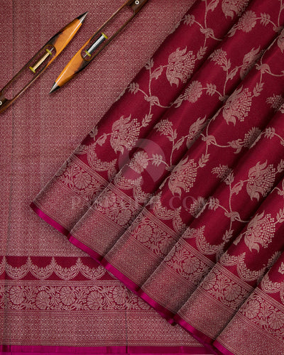 Burgundy Kanjivaram Silk Saree - DJ185 - View 2