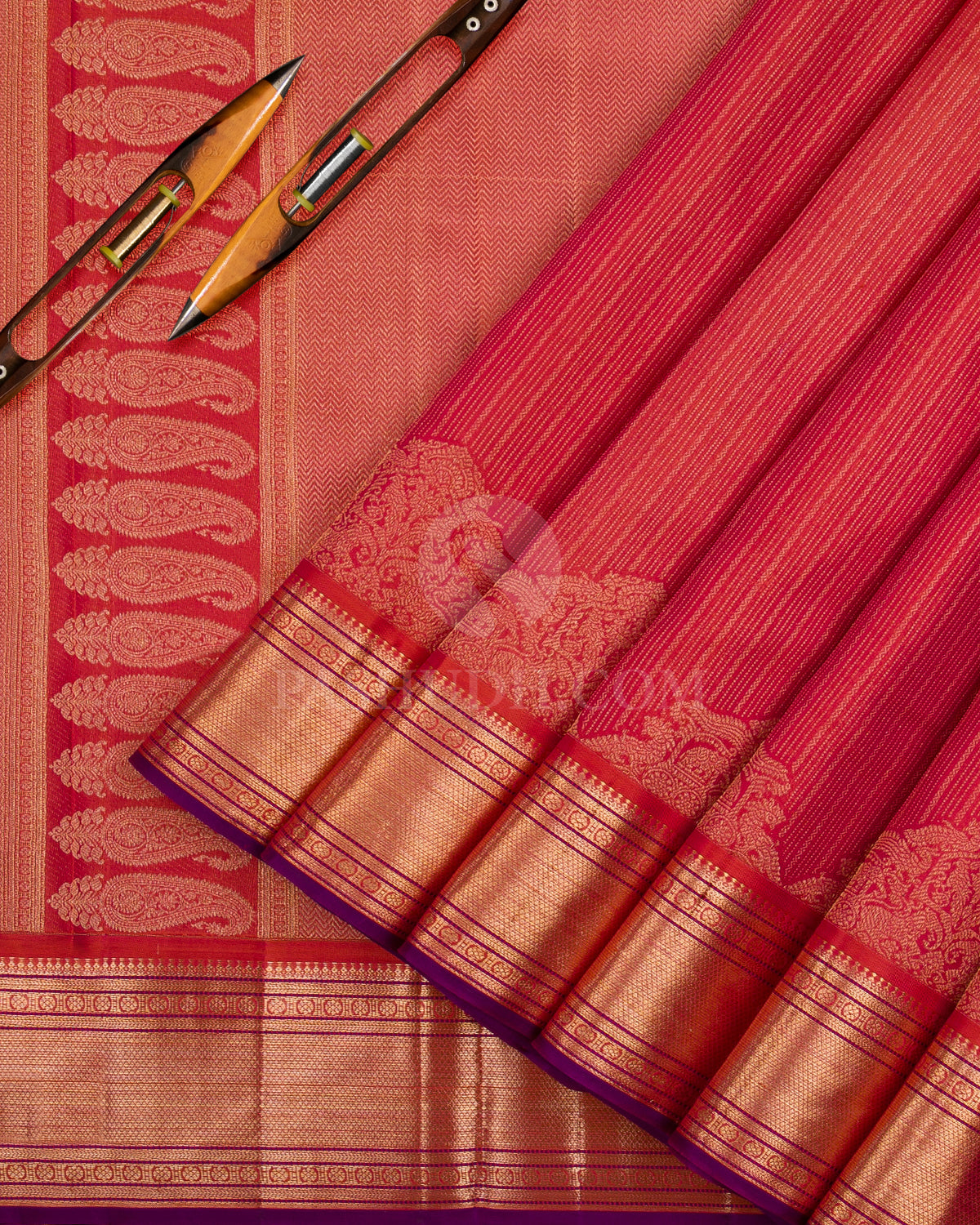 Sunset Orange Kanjivaram Silk Saree - DJ300(C) - View 1