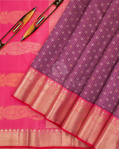 Purple & Pink  Zari Kanjivaram Silk Saree - S811 -View 3