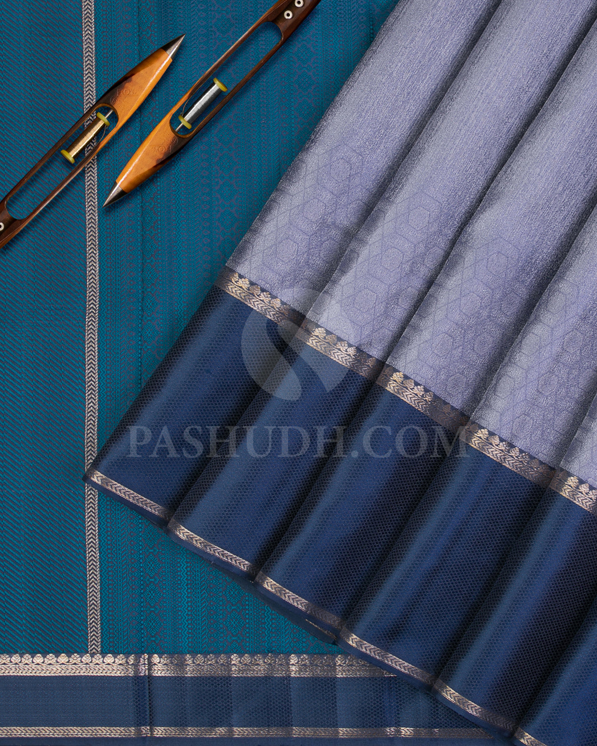 Steel Blue Kanjivaram Silk Saree - D527(B) - View 1