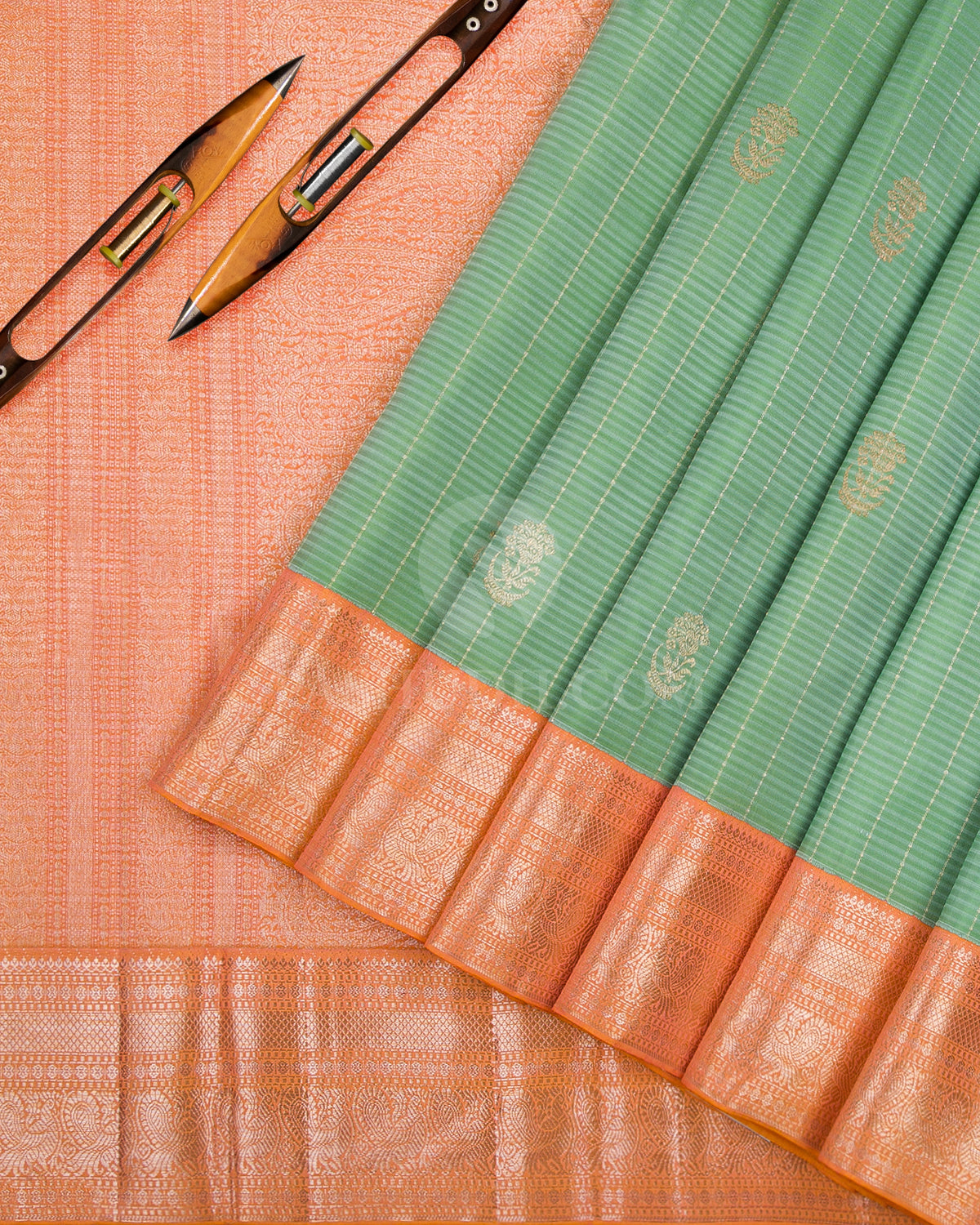 Rexona Green & Mild Orange Kanjivaram Silk Saree - S981(B) - View 2