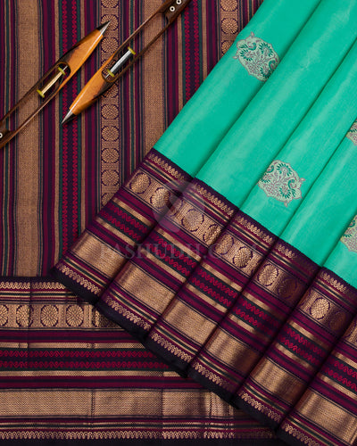 Sea Green & Dark Purple Kanjivaram Silk Saree - S1067(B) - View 2