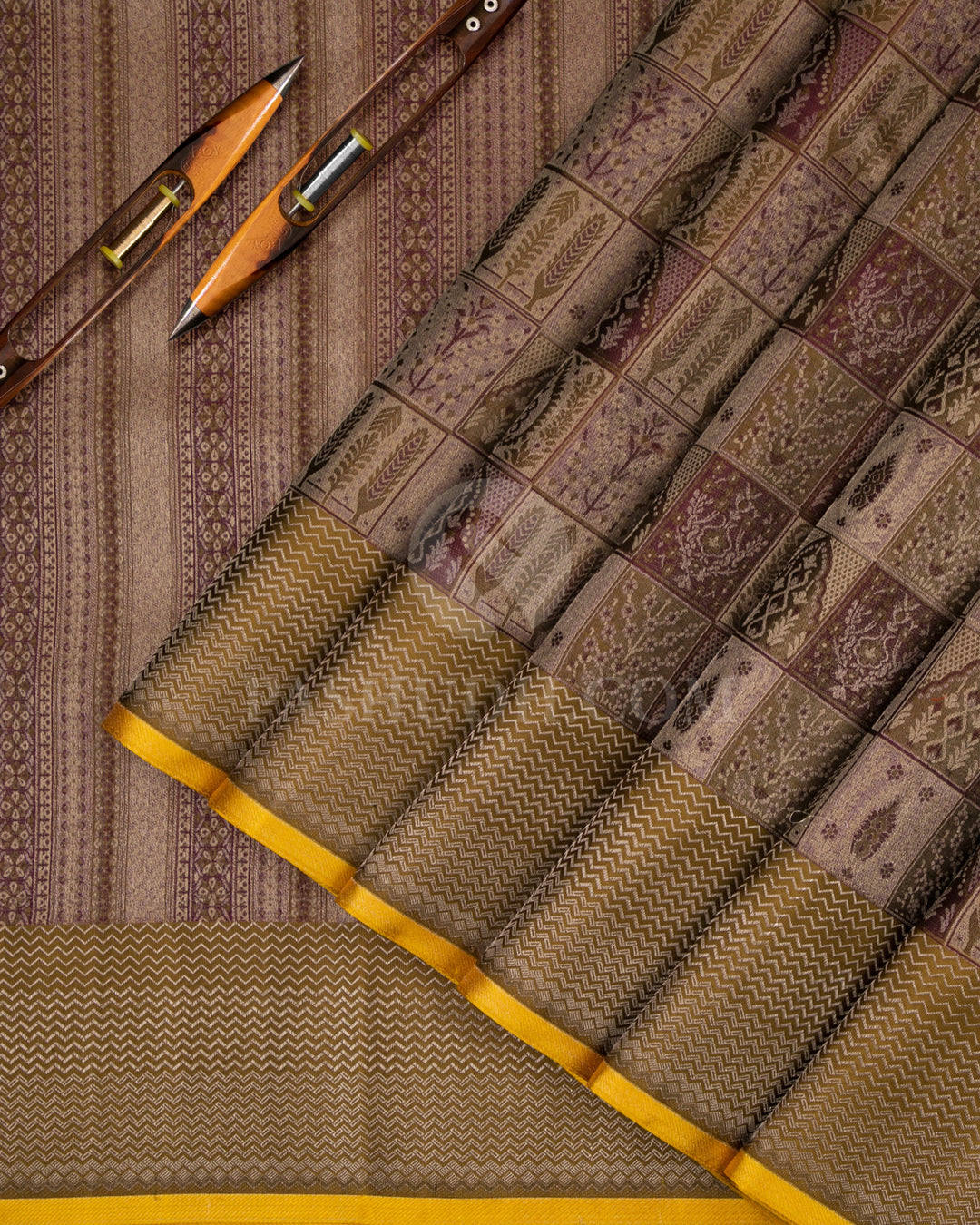 Mehendi Green and Purple Kanjivaram Silk Saree - D429 - View 2