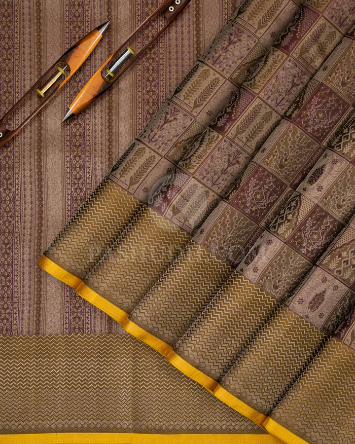 Mehendi Green and Purple Kanjivaram Silk Saree - D429 - View 2