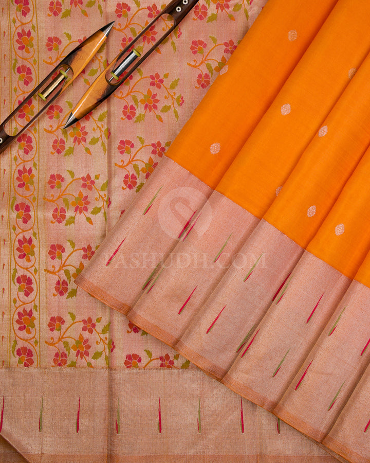 Orange Pure Zari Kanjivaram/Paithani Silk Saree - P133(B) - View 2