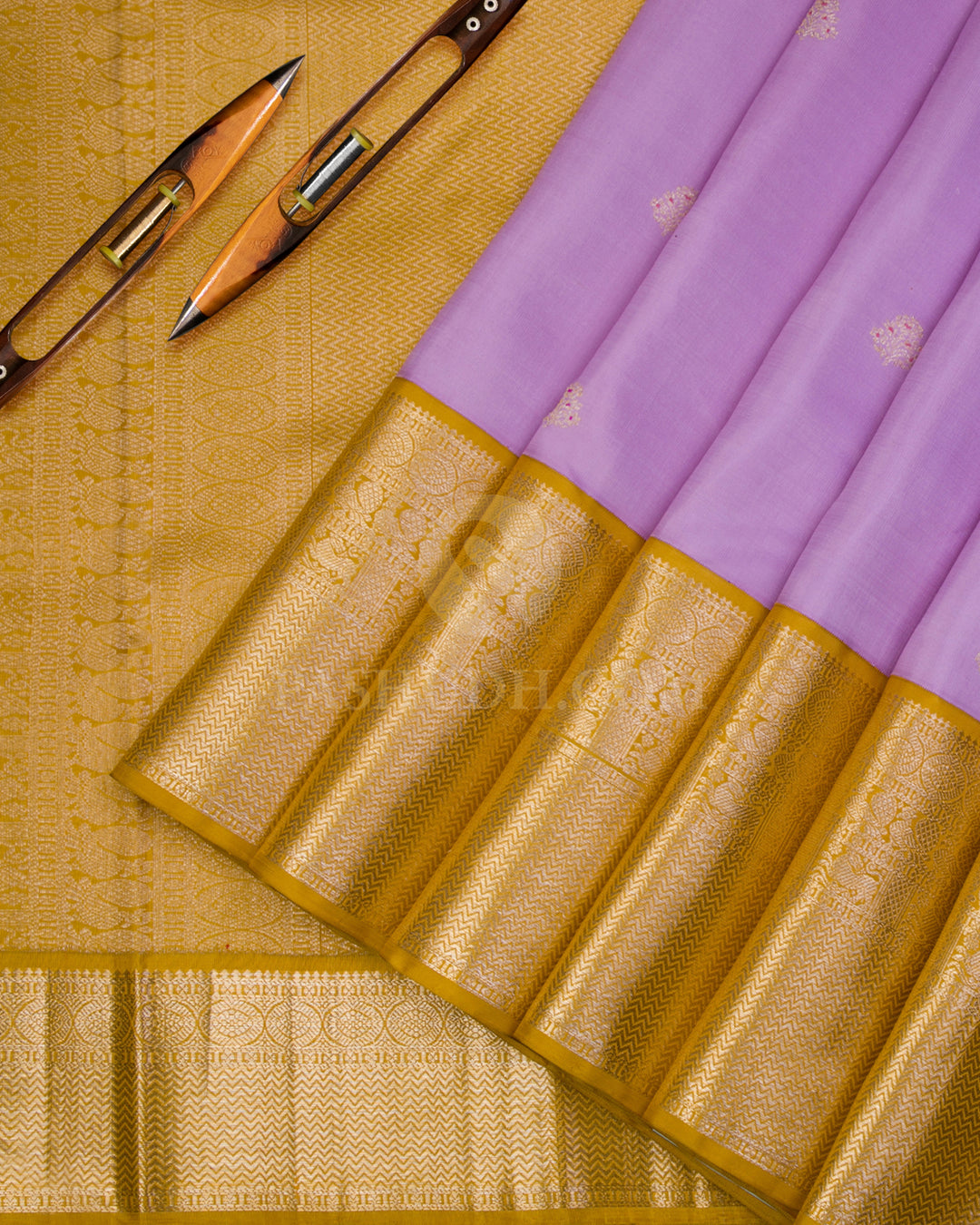 Lavender & Tuscany Yellow Kanjivaram Silk Saree - S998 - View 2