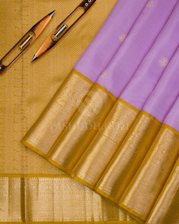 Lavender & Tuscany Yellow Kanjivaram Silk Saree - S998 - View 2