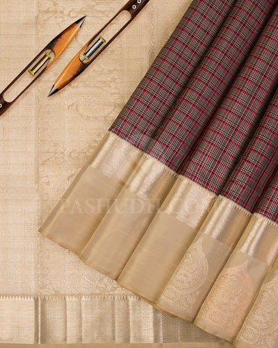 Multicolor chequered Kanjivaram Silk Saree - S1187(A) - View 2