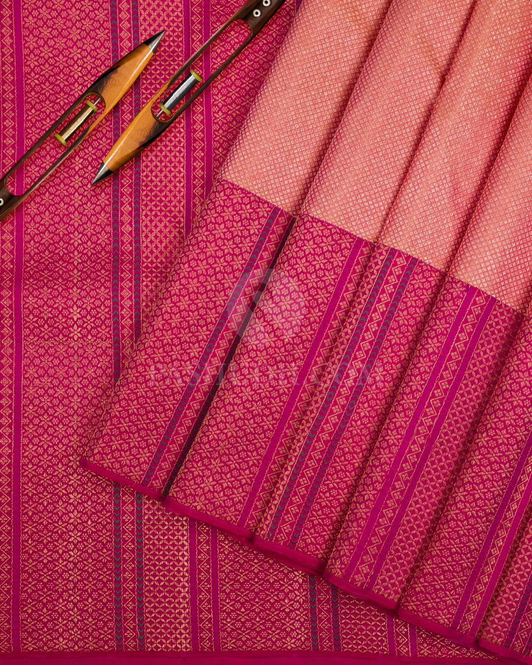 Peach & Rani Pink Kanjivaram Silk Saree- S1098(A) - View 2