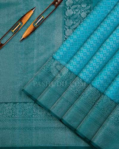 Sky Blue and Teal Green Kanjivaram Silk Saree - DT237