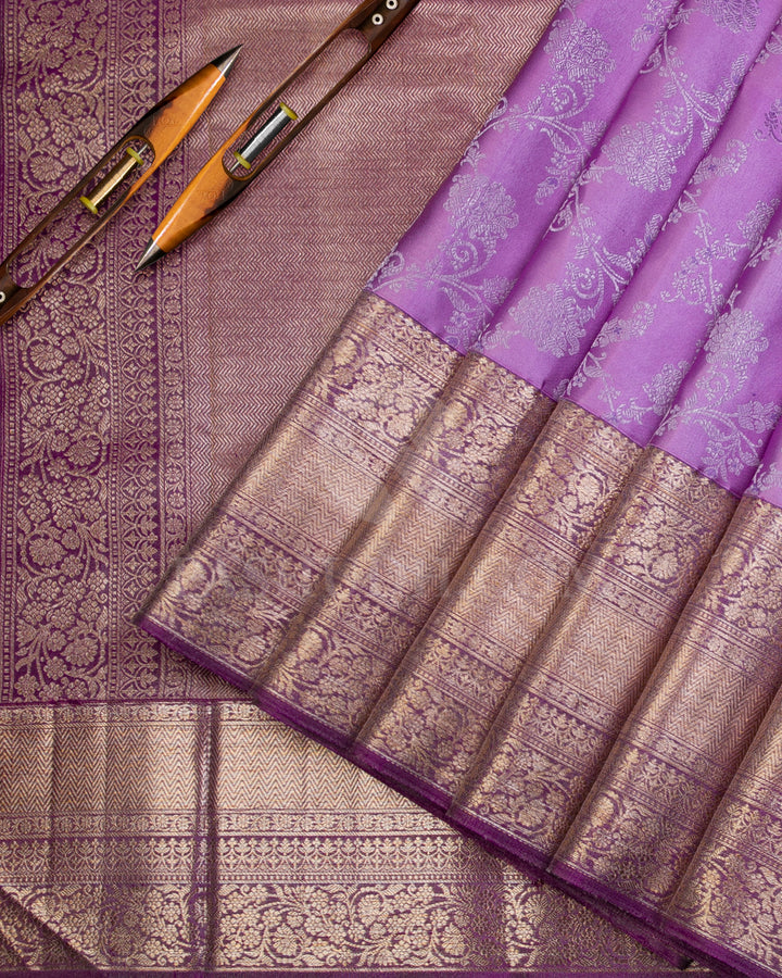 Lavender and Violet Kanjivaram Silk Saree - D480