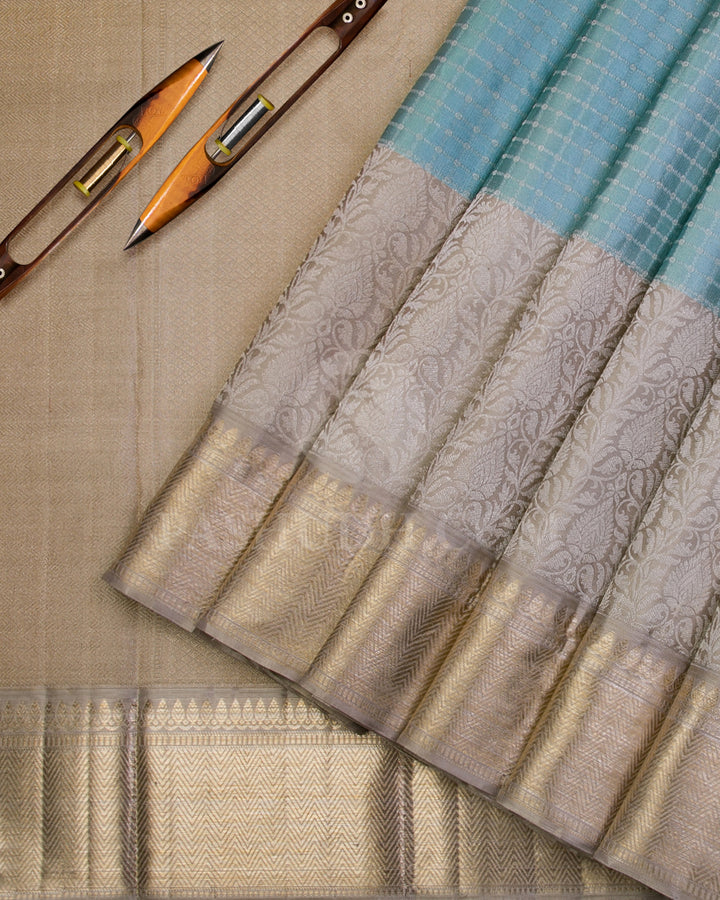 Light Sky Blue and Grey Kanjivaram Silk Saree - DT234