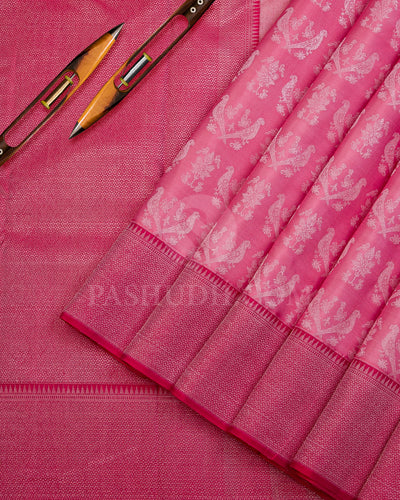 Baby Pink and Mulberry Pink Kanjivaram Silk Saree - DT229