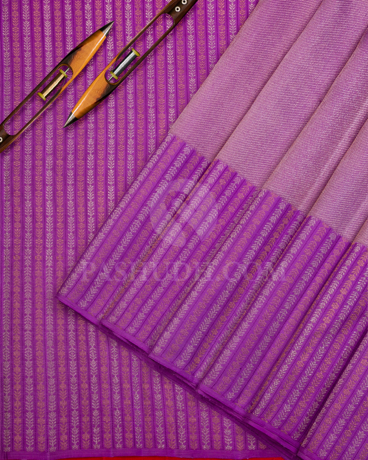 Lavender and Rust Orange Kanjivaram Silk Saree - S962