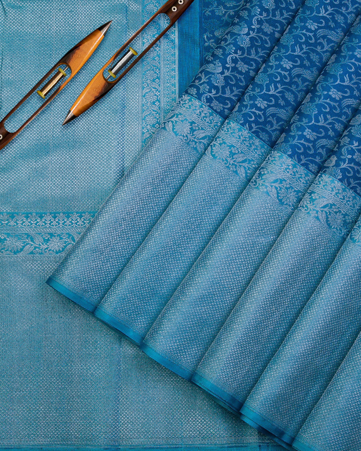 Teal Blue and Satin Blue Kanjivaram Silk Saree - DT231