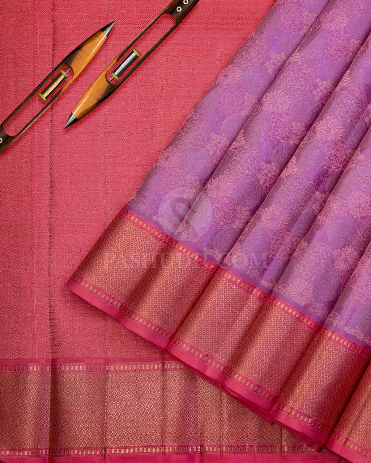 Lilac and Peach Pink Kanjivaram Silk Saree - DJ270