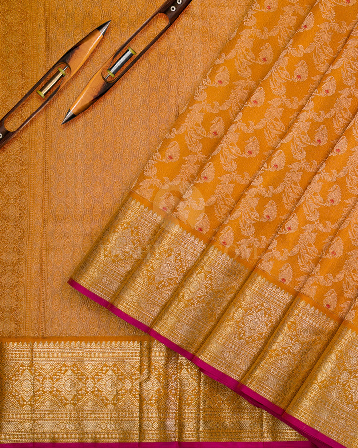 Orange and Pink Kanjivaram Silk Saree - DJ268